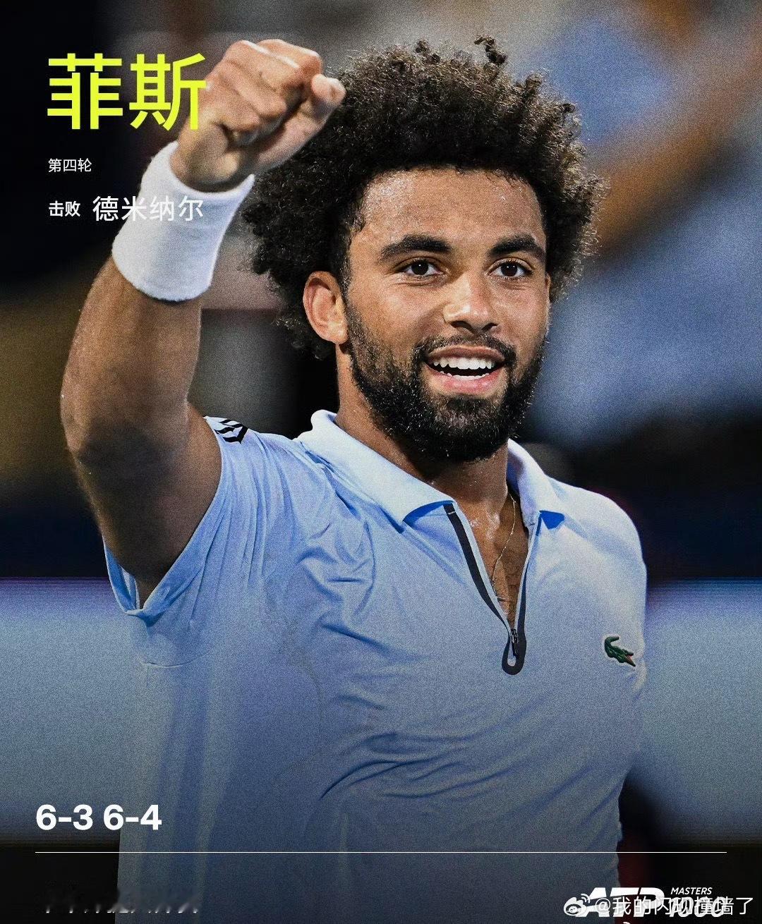 菲斯晋级男单8强、ATP1000 辛辛那提大师赛男单第四轮，菲斯直落两盘，以6-