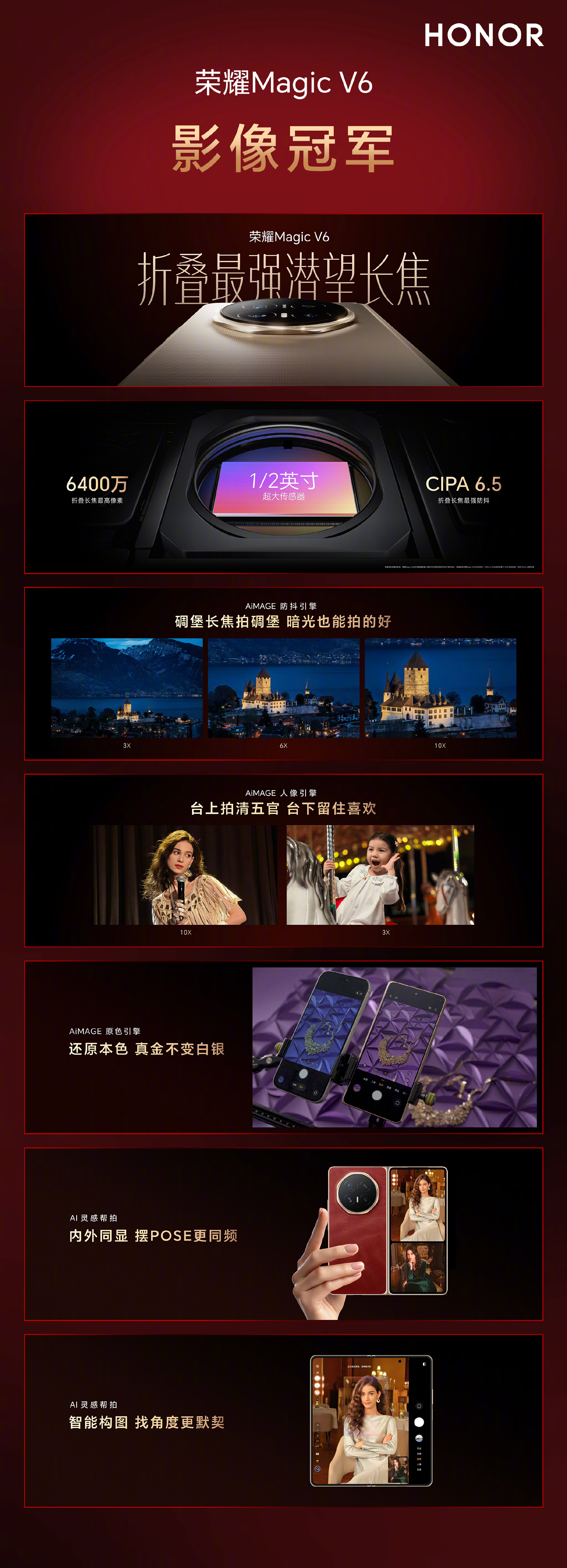 荣耀Magic V6在影像方面也没有落下，采用了6400万像素折叠长焦，还有1/