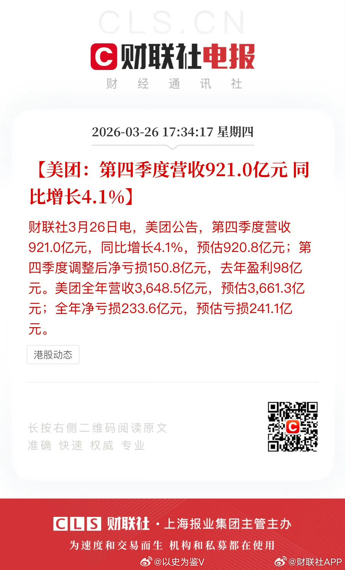美团第四季度营收921亿美团第四季度净亏损150.8亿美团还是可以的，经常点美团
