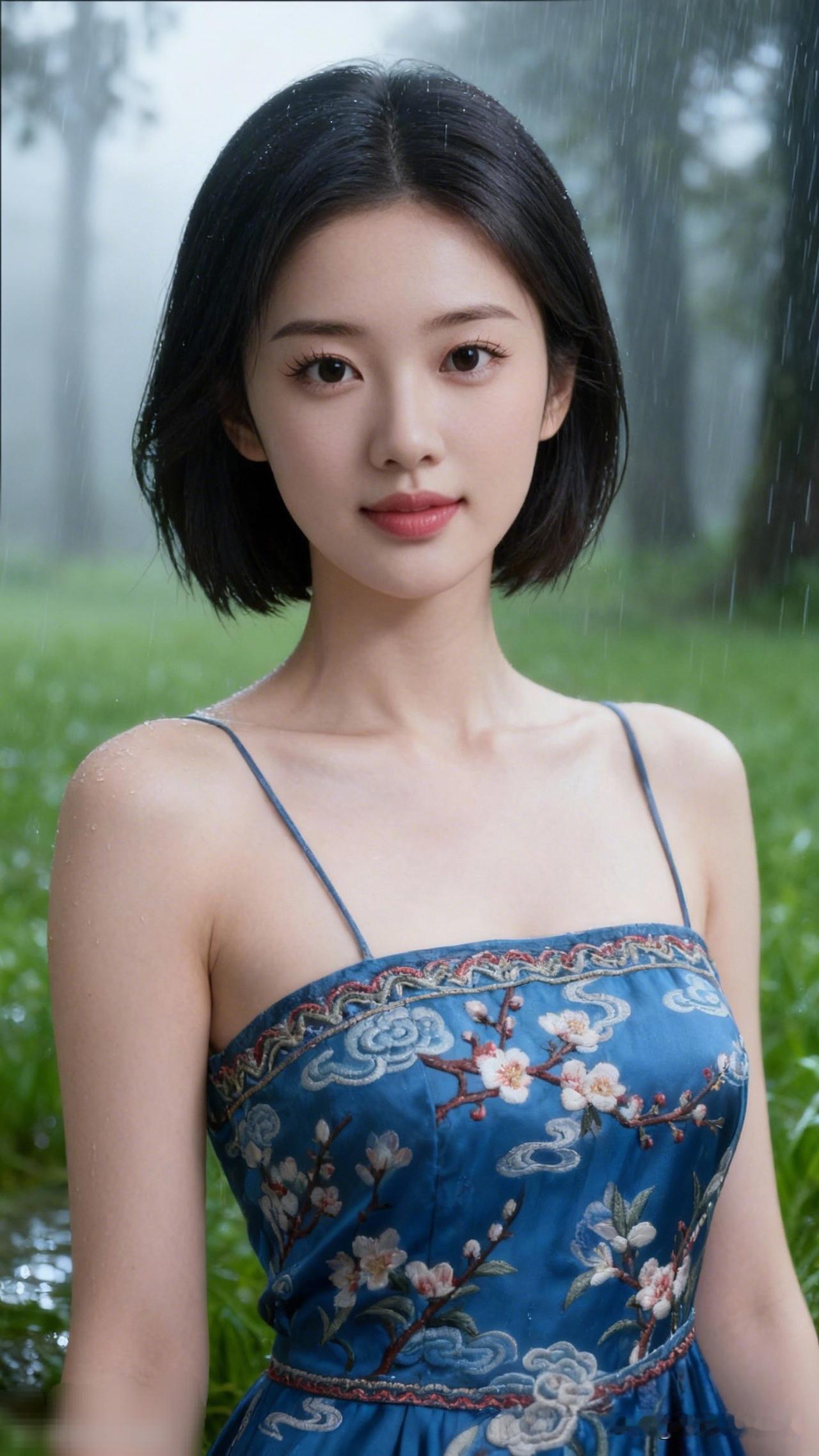 雨中漫步，花裙飘逸，唯美少女风。清雅脱俗的美到底长啥样？