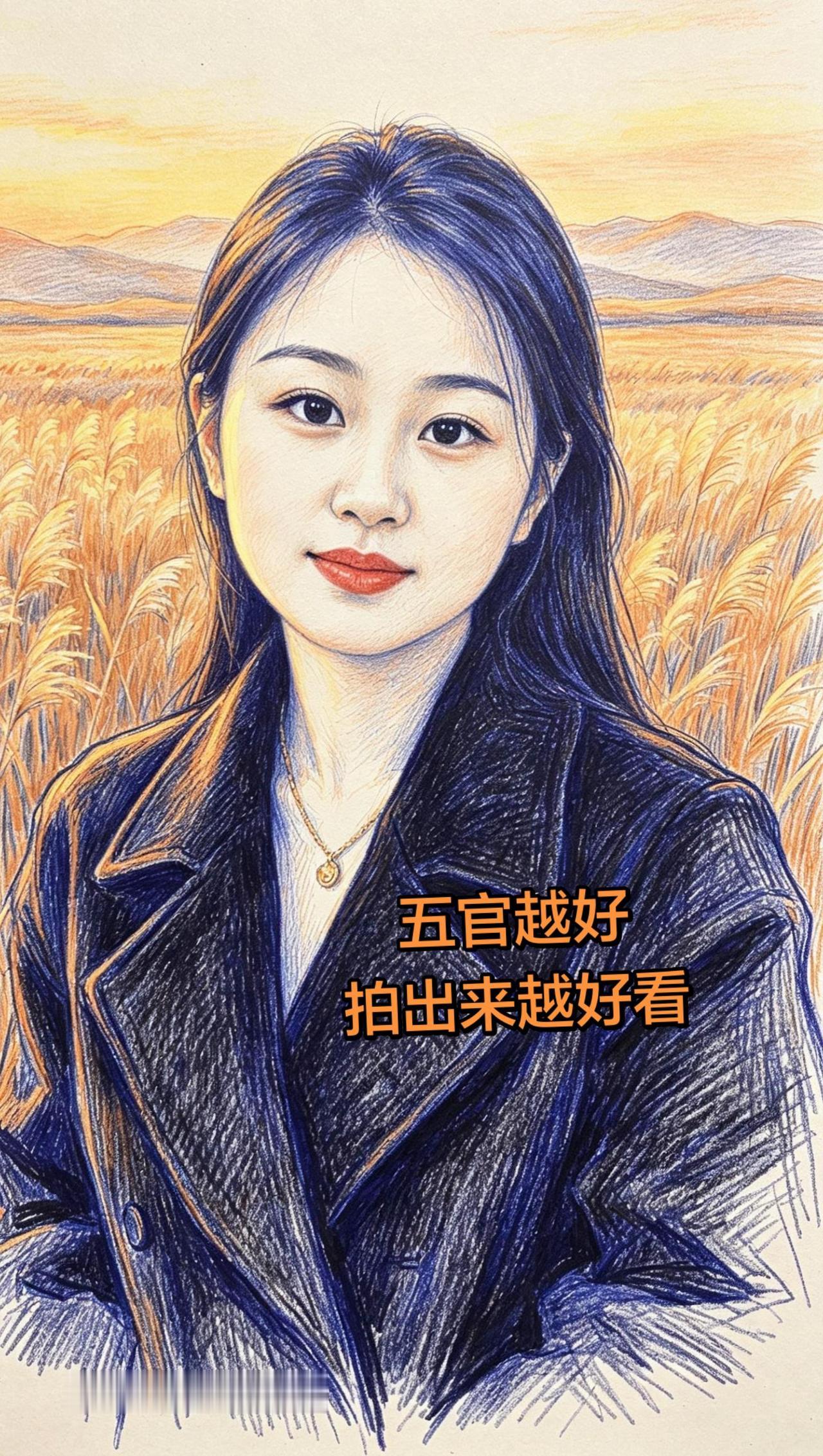 素描照 AI蓝橙圆珠笔速写人像 抖音ai创作