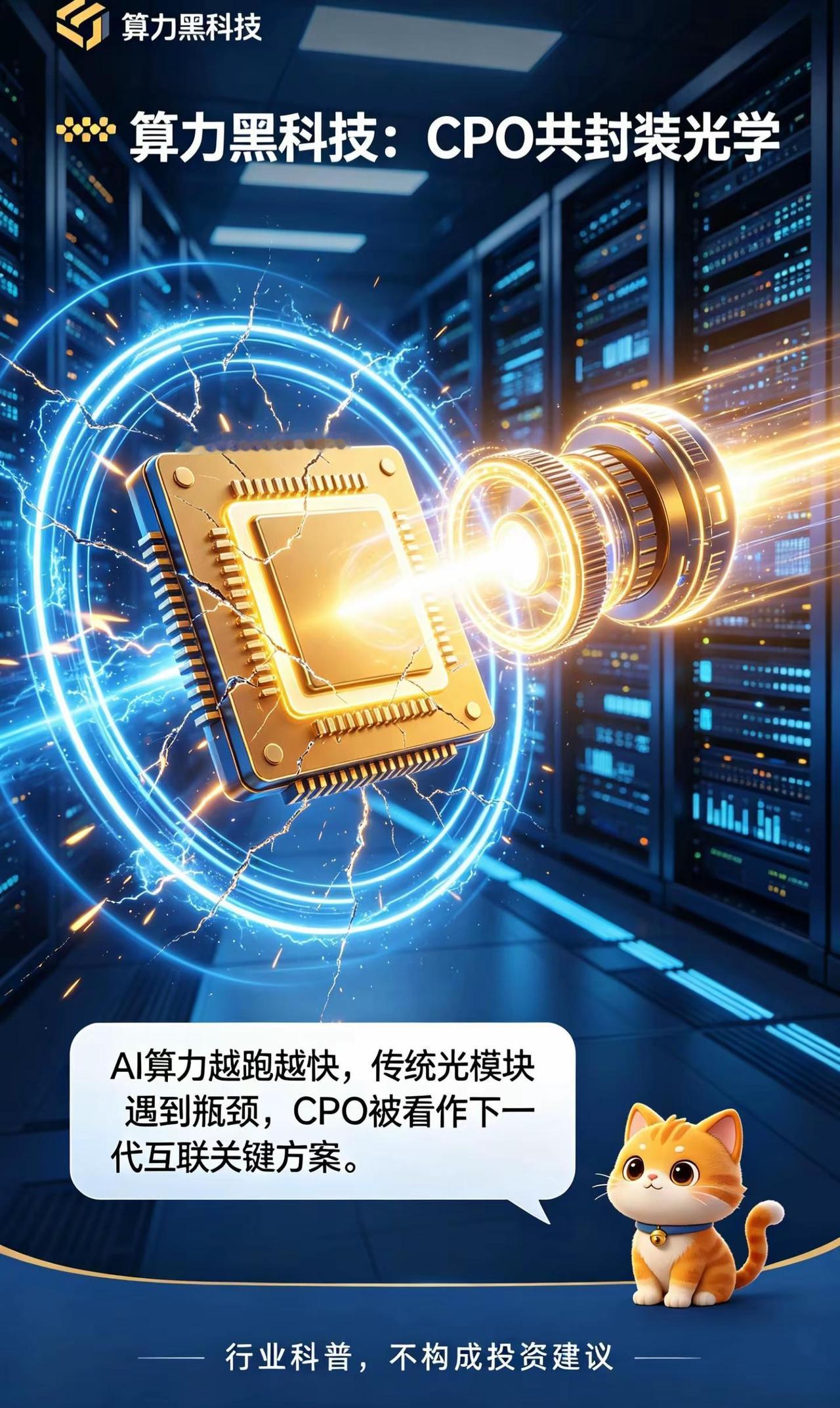⚡CPO是什么？AI算力下一代通信黑科技。内容来自公开行业资料整理，仅供科普，不