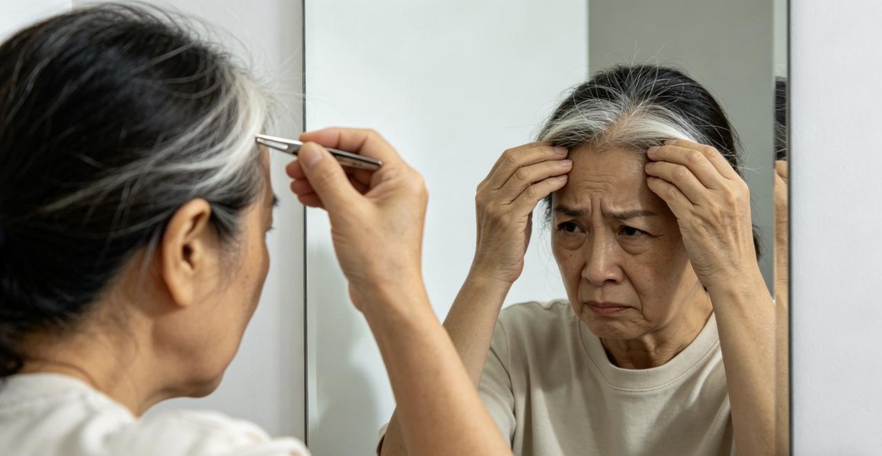 🧐【每根白发，都是一枚“抗癌勋章”？打破认知，科学真相来了！】

对着镜子拔掉