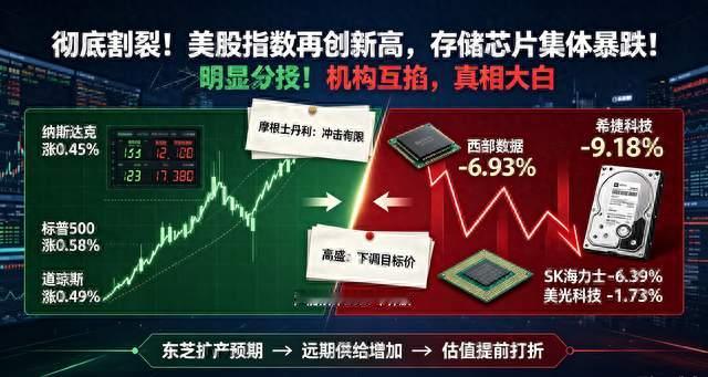彻底割裂！美股指数再创新高，存储芯片集体暴跌 机构互掐 真相大白