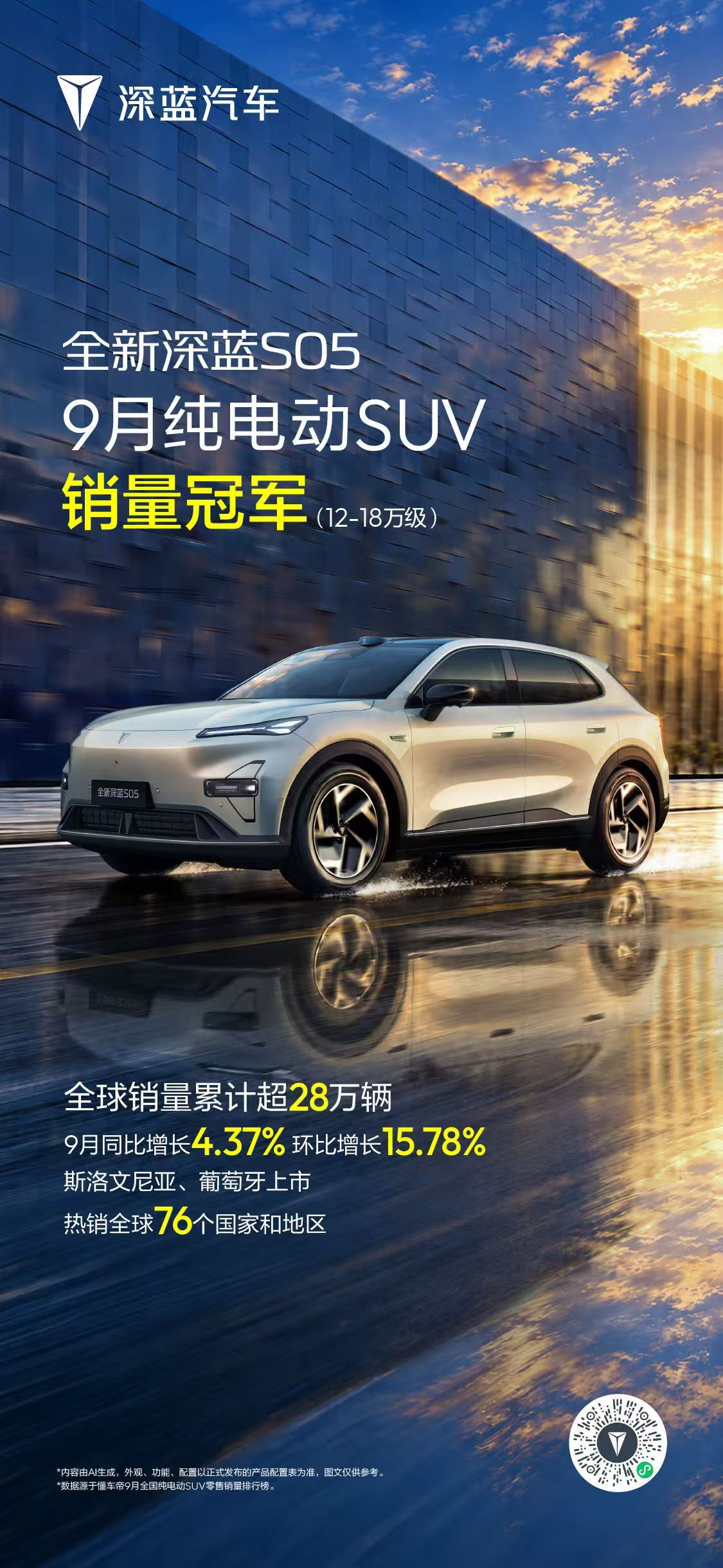 实力加冕，全新深蓝S05获9月纯电动SUV销量冠军🏆全球超28万用户的信赖之选