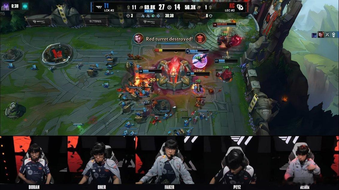 T1对战KC 第一局KC慢死局，T1玩得像训练赛一样放松。Keria的派克几乎没