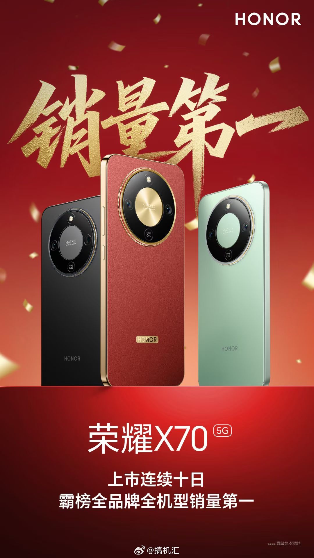 荣耀X70 上市连续十日霸榜全品牌全机型销量第一！ ​​​
