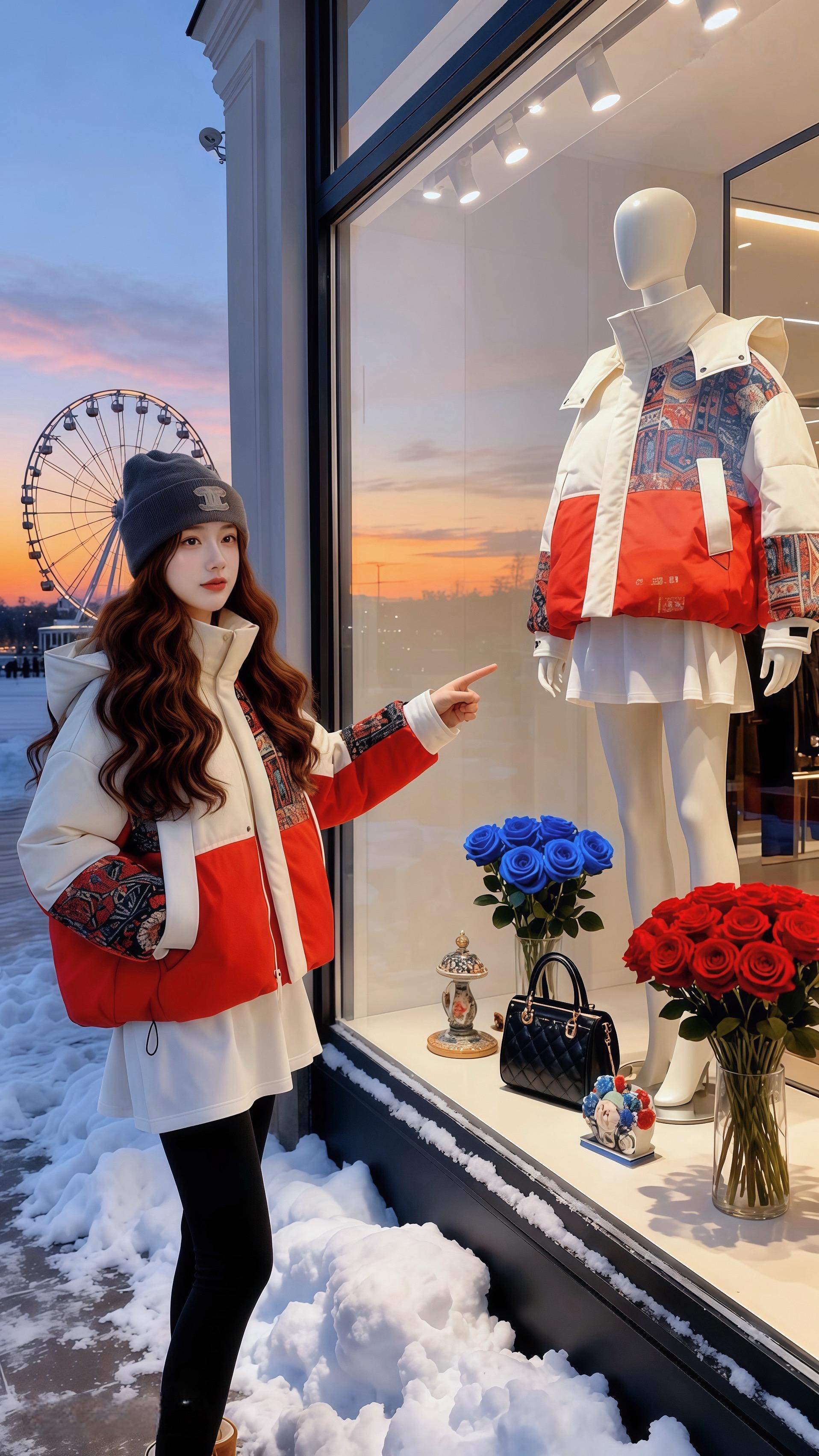 《雪季里的“国潮羽绒服”浪漫：她在摩天轮下美成冬日女主》  初雪簌簌落...