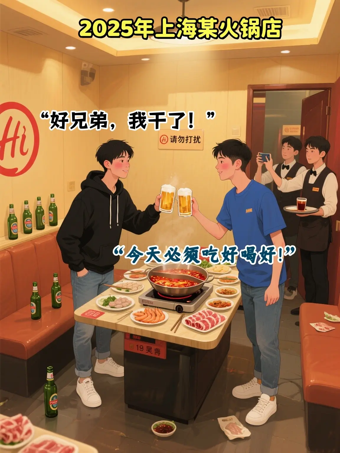 两男子的一泡尿恶作剧，致使海底捞损失惨重。