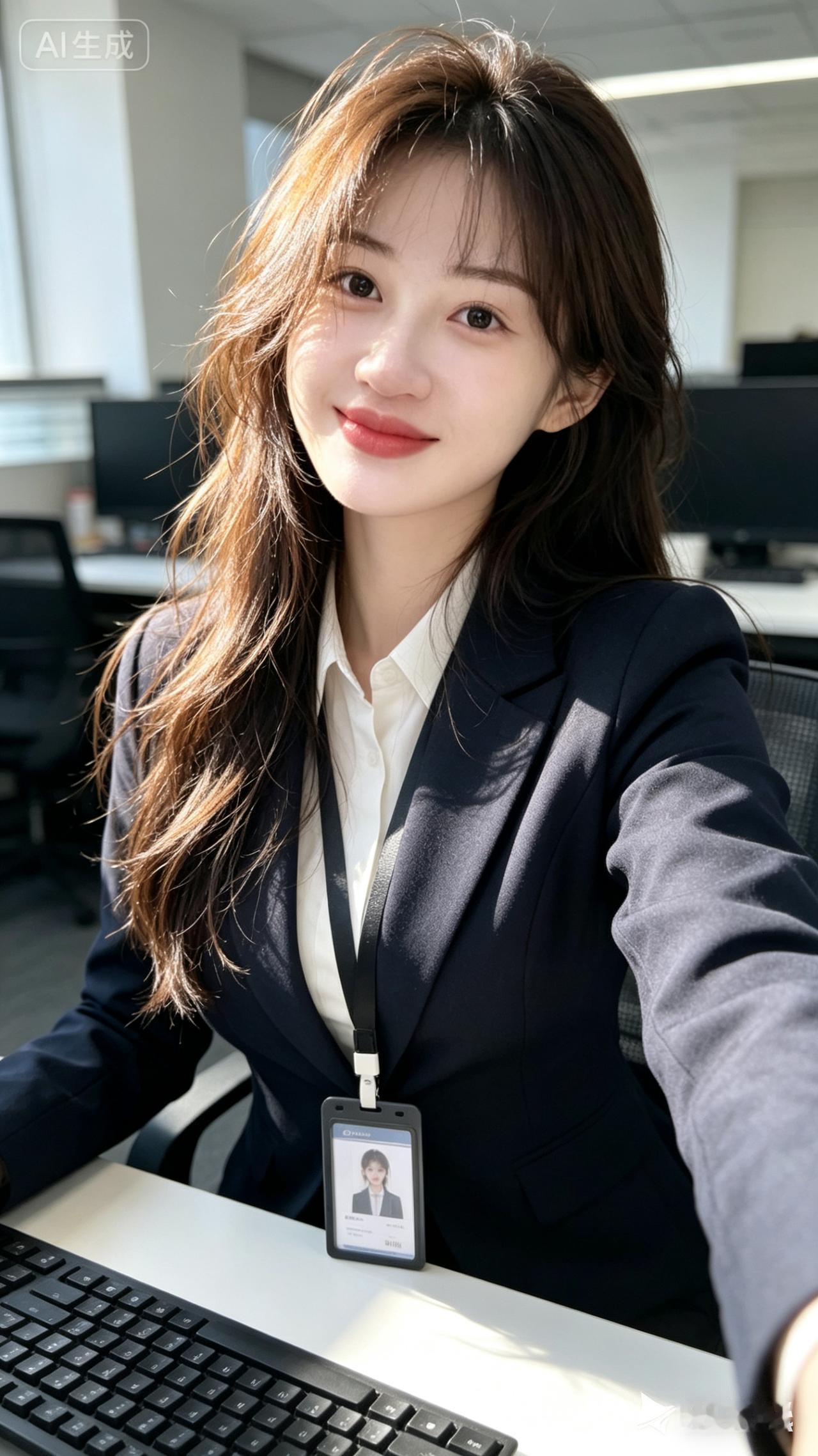 职场萌妹自拍，微笑面对每一天！😊✨