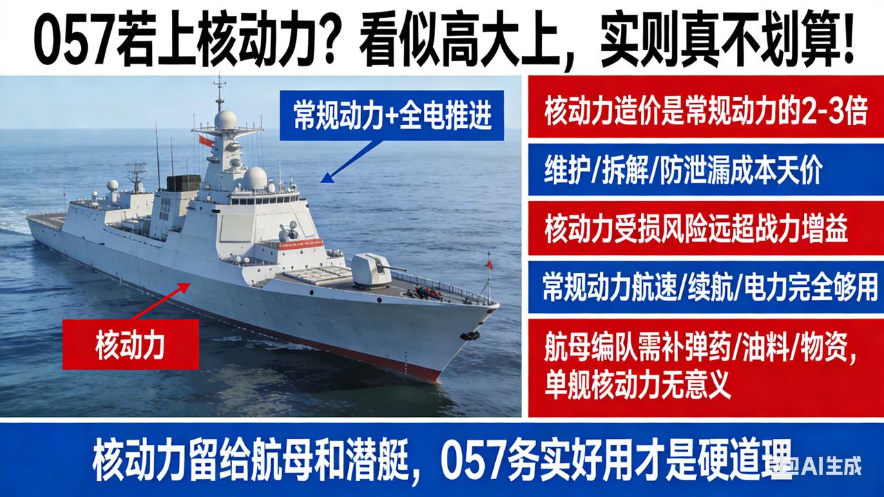 核动力看着霸气，造价是常规动力的2-3倍，维护、拆解、防泄漏成本更是天价。驱逐舰