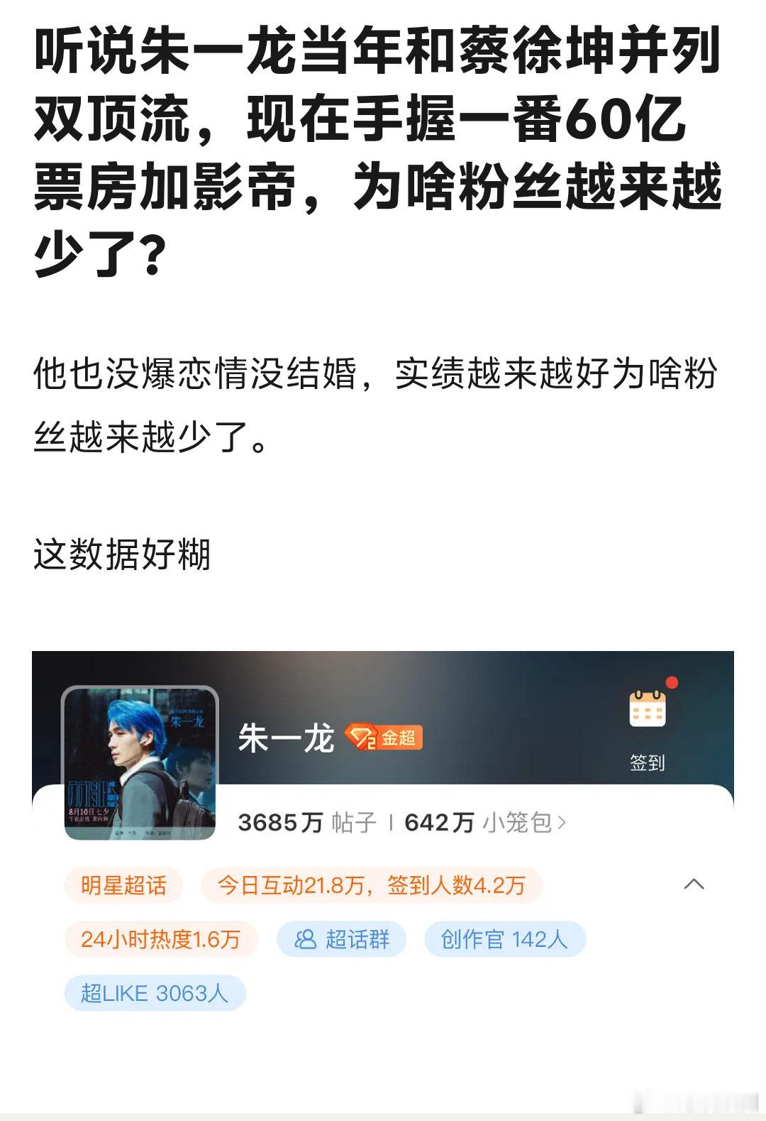 粉丝会说朱一龙去流量很成功[思考] ​​​