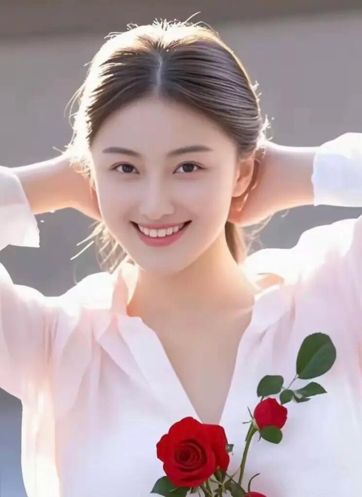 阳光下的甜美笑容，红玫瑰的浪漫气息🌹🌞