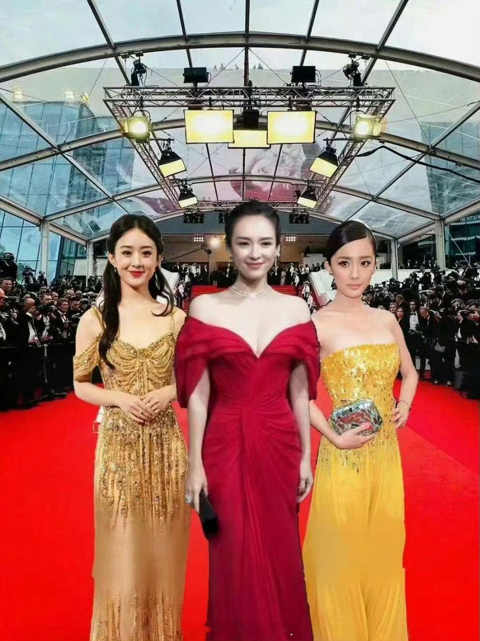 网友P的章子怡、杨幂、赵丽颖戛纳同框图，不是说酱园弄剧组会上吗？怎么没见到演员 
