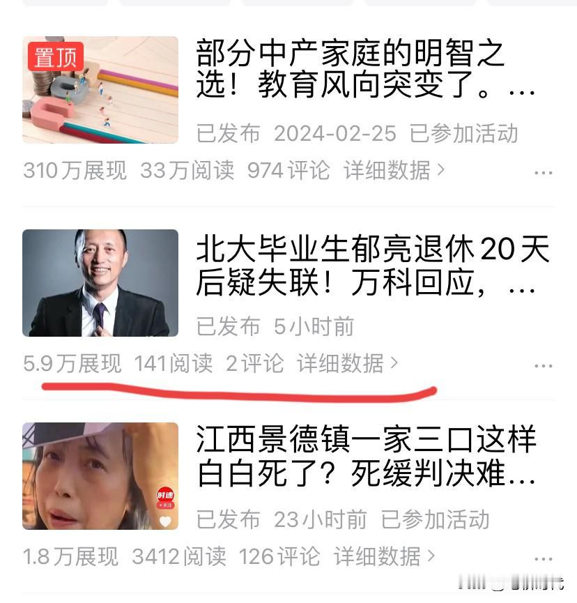 有谁比我惨！今天下午写了一文章，平台给了近6万的展现，结果点进来读的才一百多个，