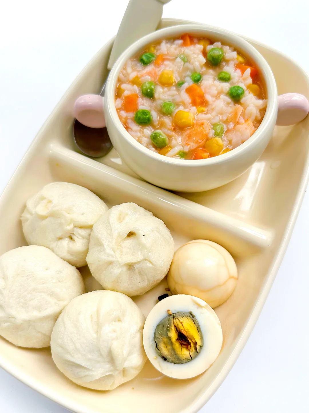 小朋友的早餐🍤虾仁海鲜粥🥯鲜肉小笼包