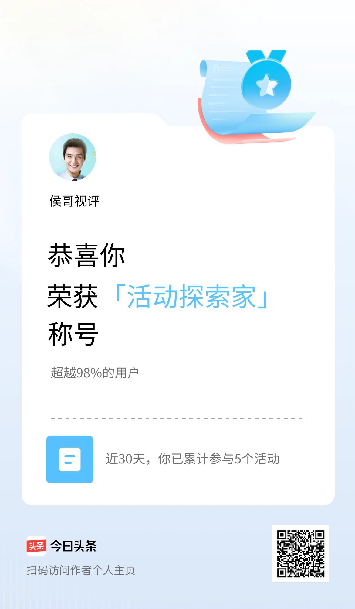 我在头条获得「活动探索家」称号