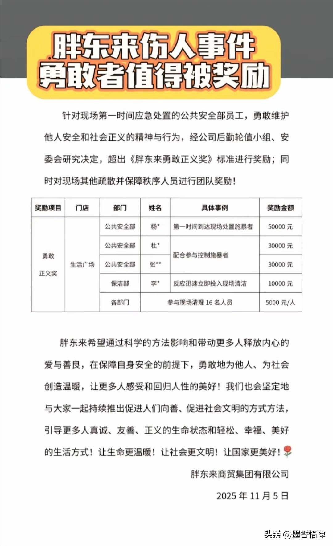 胖东来这样的企业真是很有社会担当的，嫌犯在胖东来生活广场伤人，员工们联手将嫌犯制