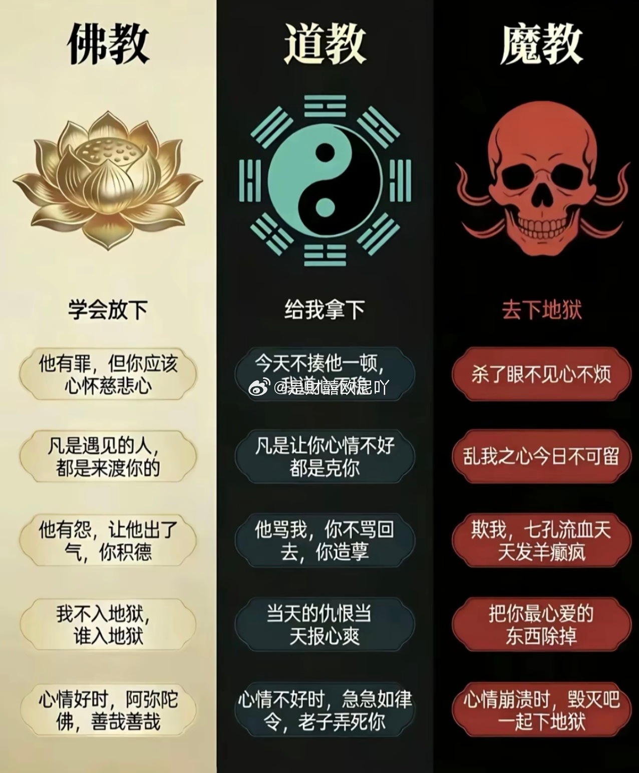 我适合道教，魔教也能接受。 
