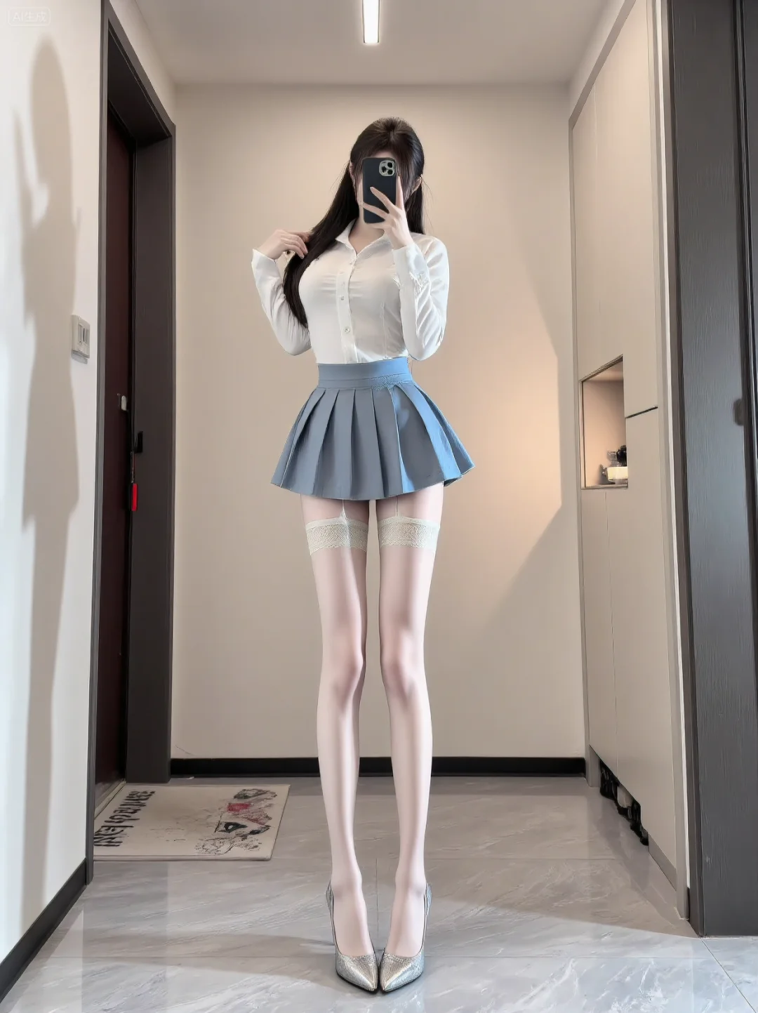 白衬衫+浅蓝百褶裙=永远的少年感！