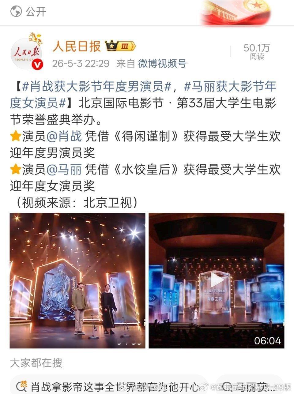 肖战拿影帝全世界都在恭喜他，好多官媒还卡点他生日发博肖战获评最受大学生欢迎男演员