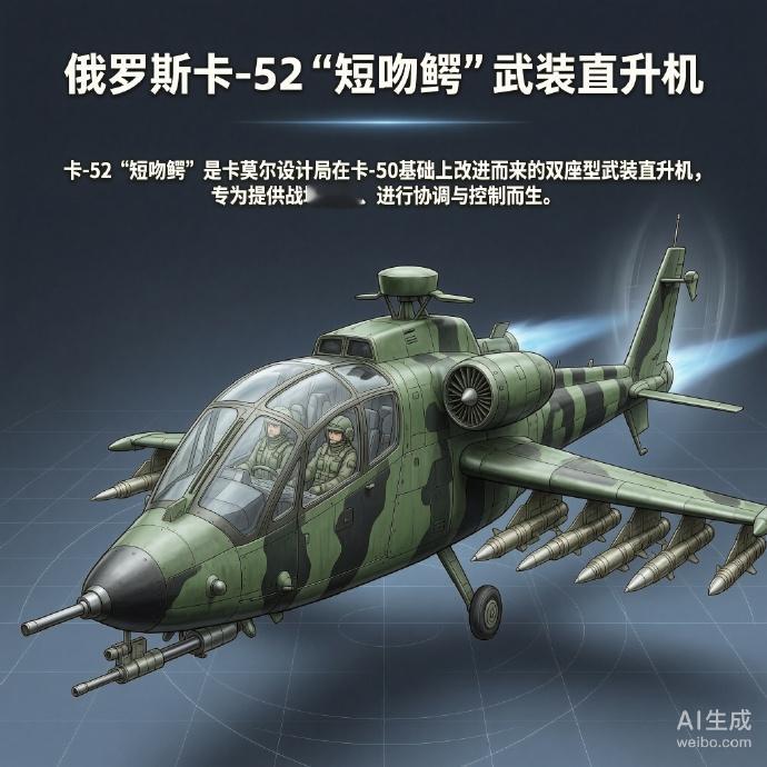 军事ai新视野 俄罗斯卡-52“短吻鳄”武装直升机卡-52“短吻鳄”是卡莫夫设计
