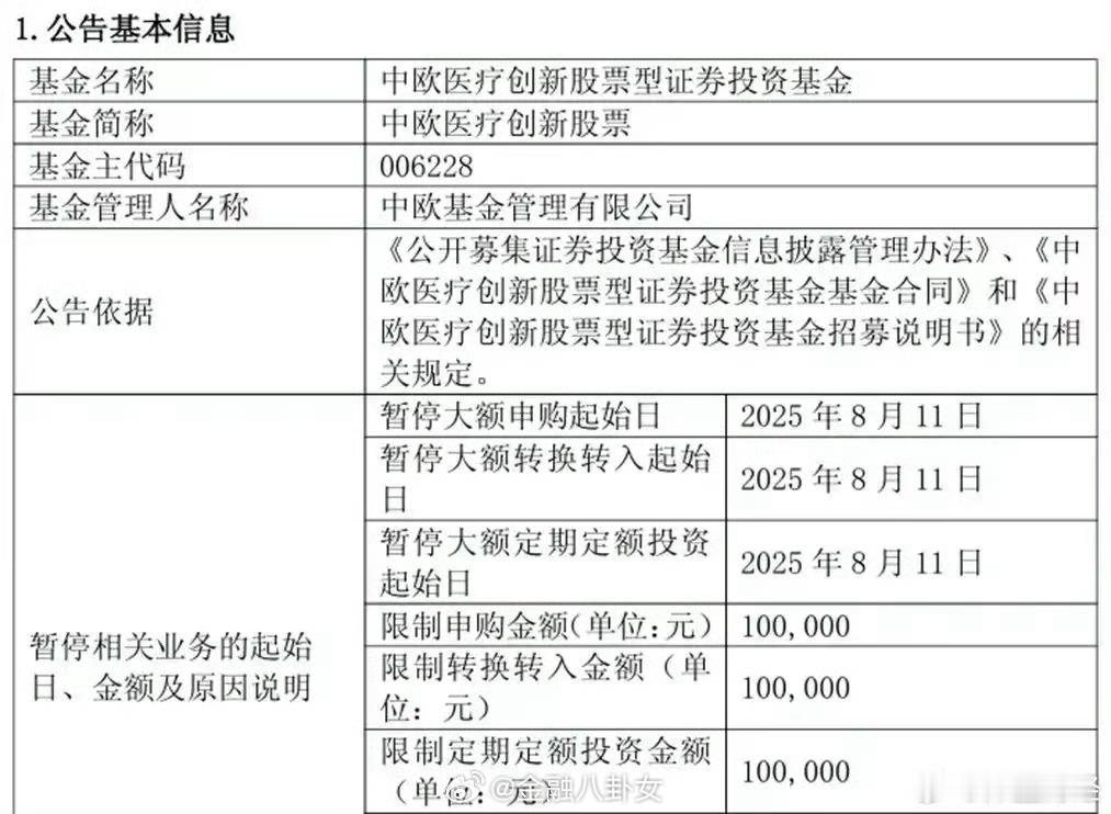 葛兰，一位争议极大的基金经理，新动作：中欧医疗创新限大额申购，单日单账户最多10