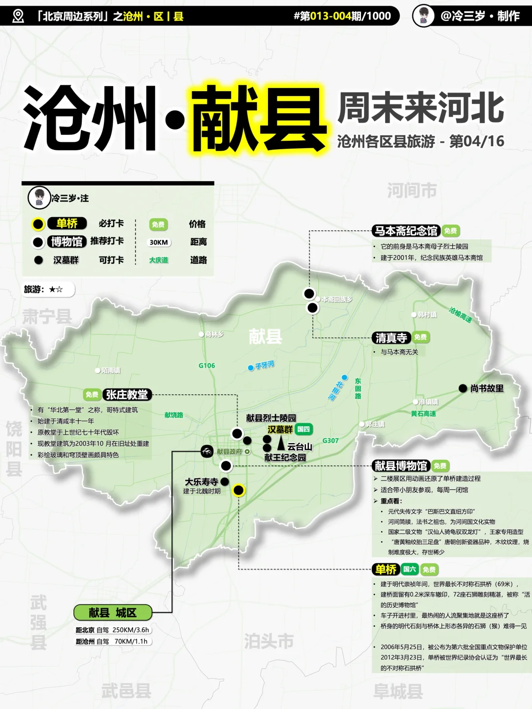 沧州·献县旅游地图，有国保单桥、汉墓群