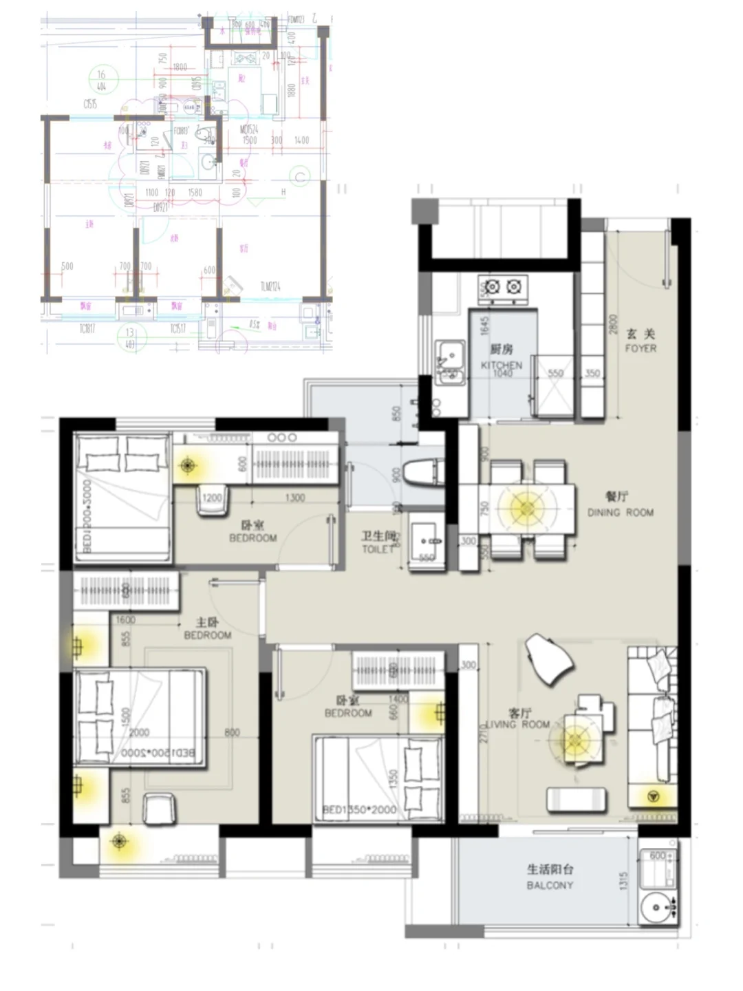 户型设计/全国通用三室小户型平面方案优化