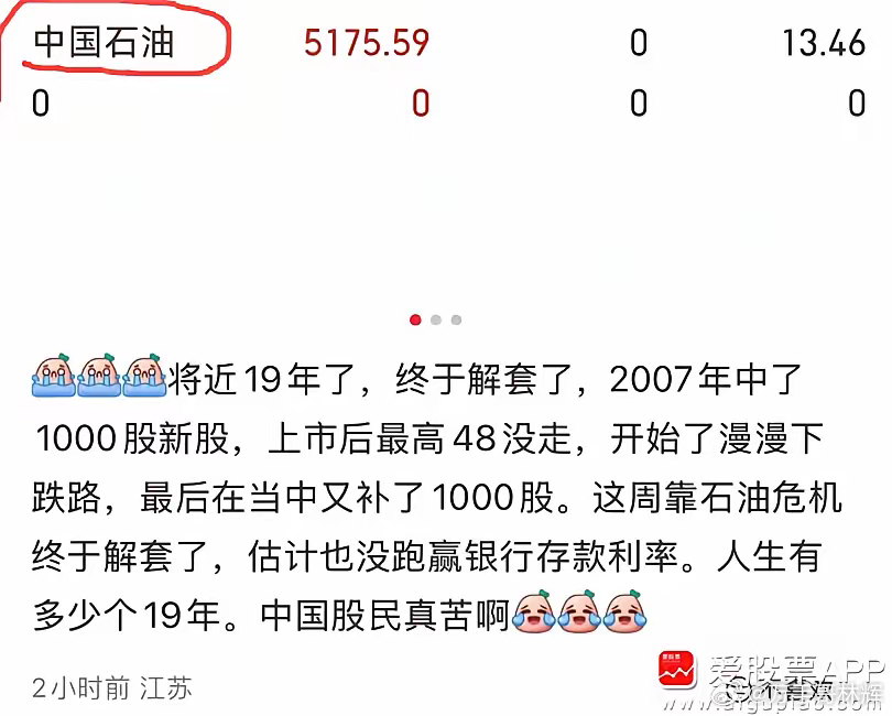 今天看有网友发帖，说自己2007年中签了中石油的新股，结果48没卖；一直套牢中间