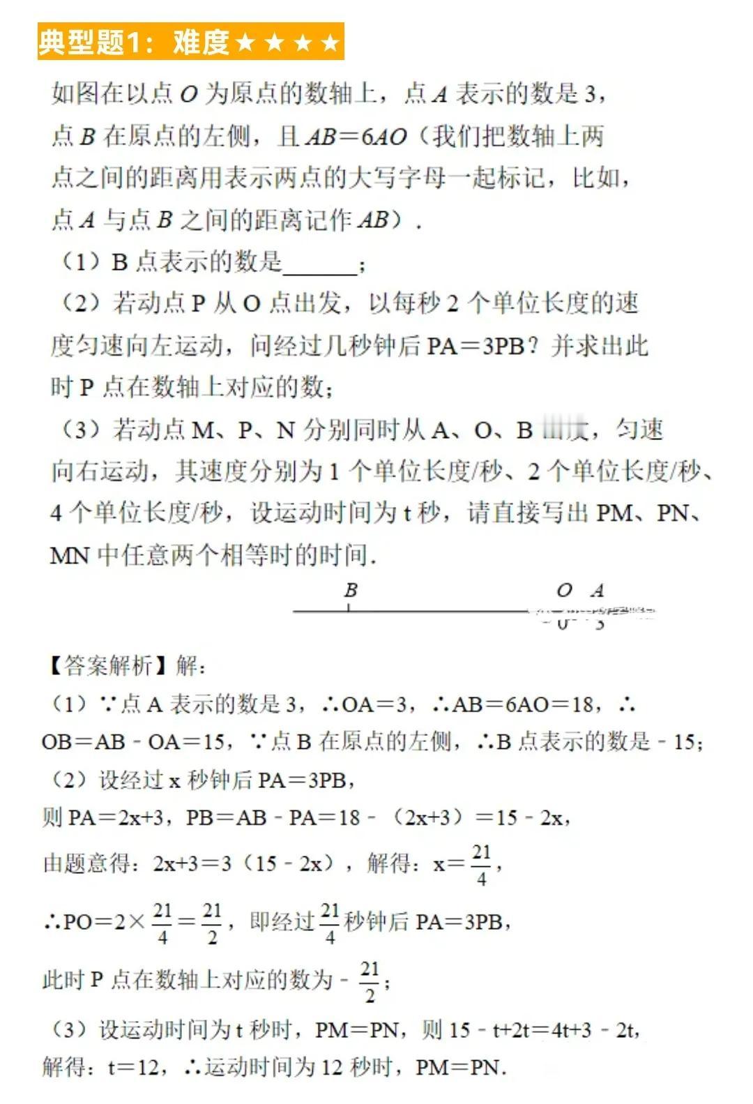 初中数学题型汇总97——一元一次方程解数轴动点问题（一）