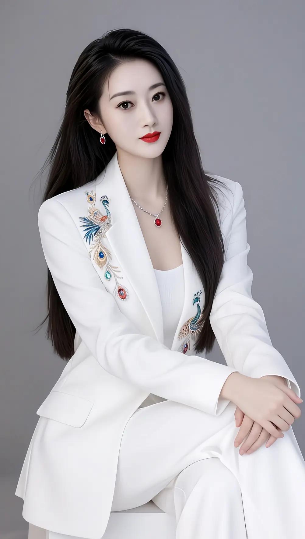 优雅白西装，孔雀刺绣，气质女神风范！💃✨