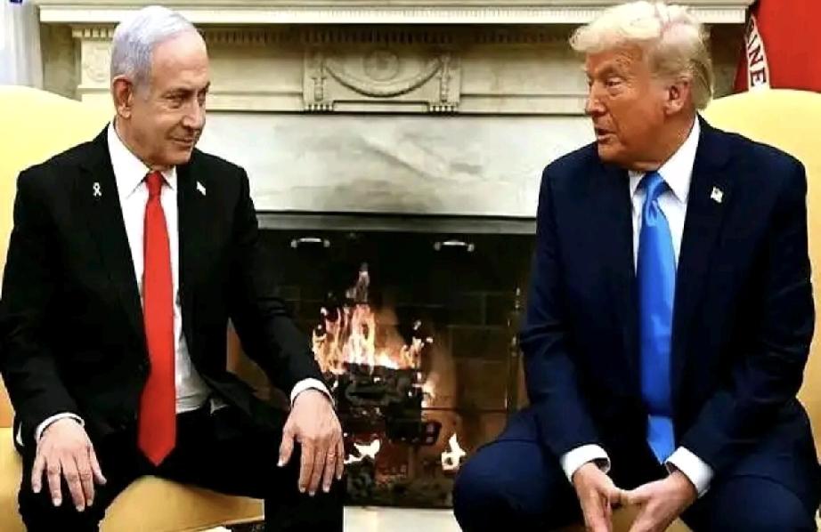 内塔尼亚胡的坐姿挺霸气，像个大老板；
谨听指教的特朗普，秒变职场小菜鸟。
特朗普