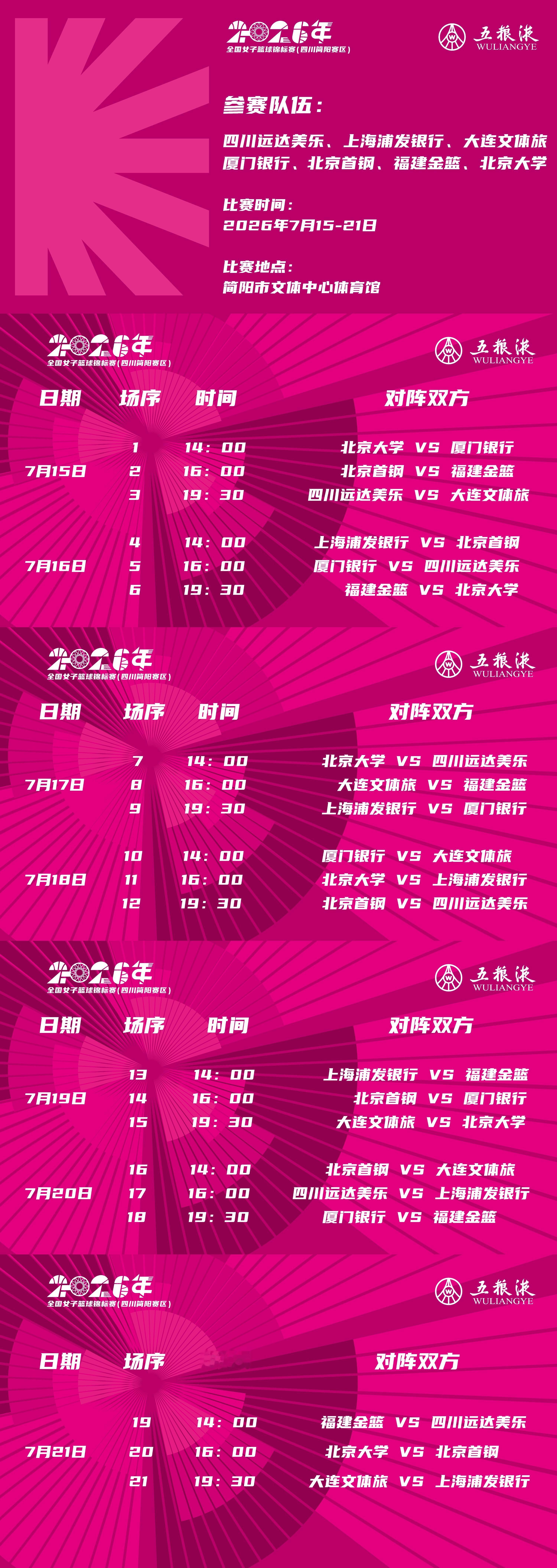 2026年全国女子篮球锦标赛第一阶段(四川简阳赛区) 比赛时间：2026.07.