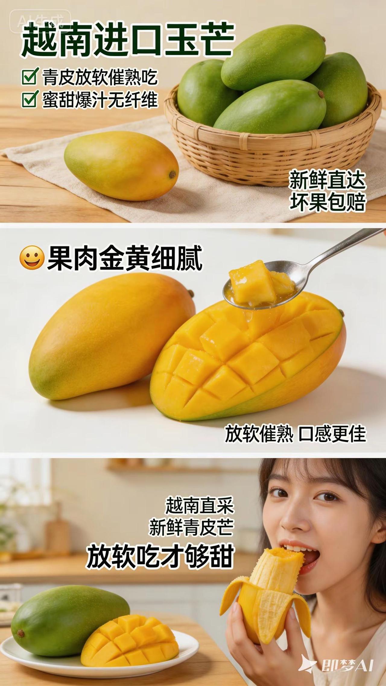 (放软催熟吃)越南进口玉芒新鲜芒果青皮