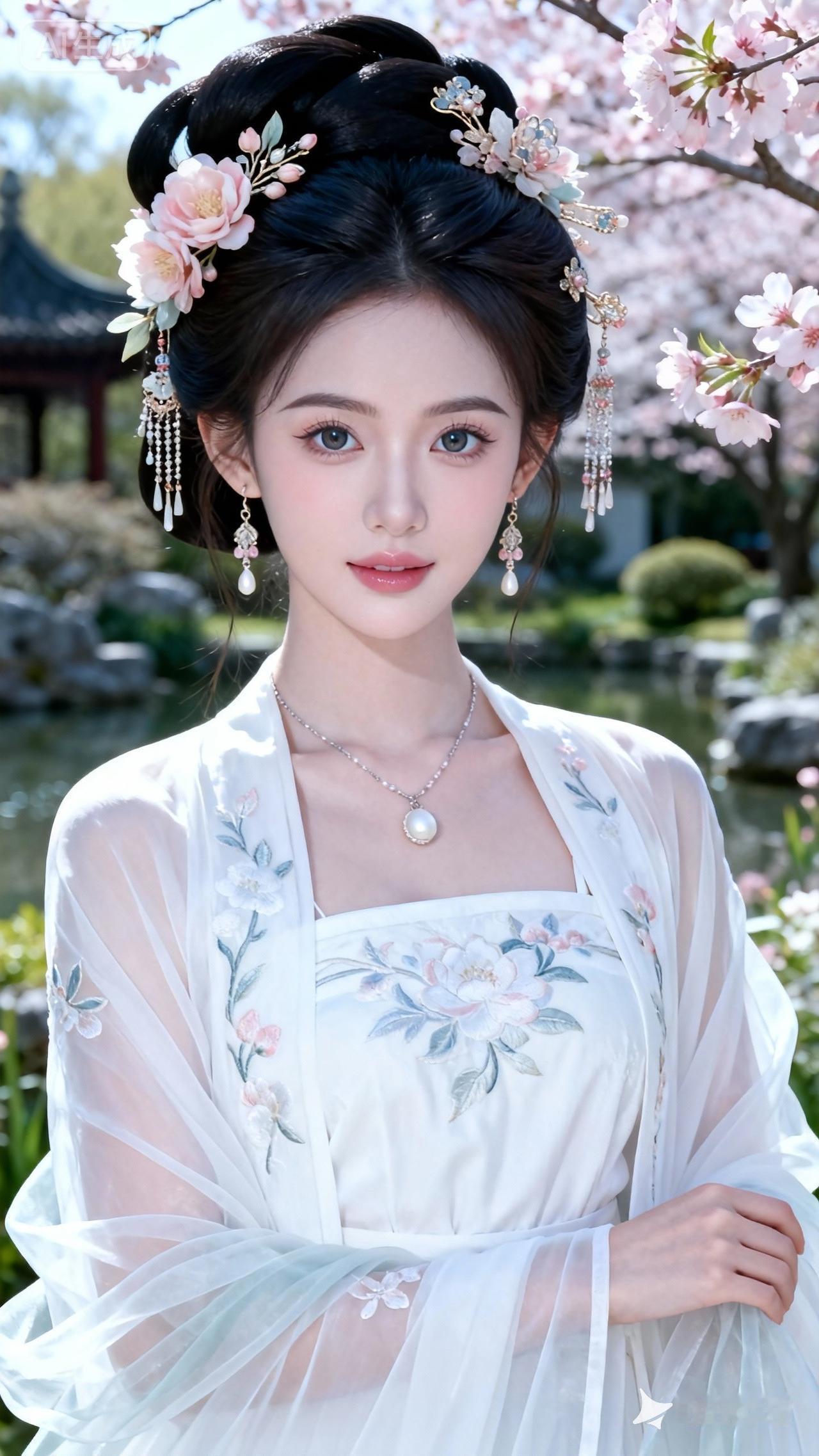 想象一下，仙气飘飘的汉服少女置身樱花盛开的庭院，那画面简直绝了！在威海石岛赤山，