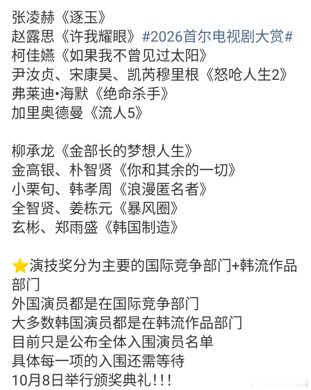 张凌赫赵露思入围首尔电视剧大赏现在剧圈生花951是不是赵露思、张凌赫？ 
