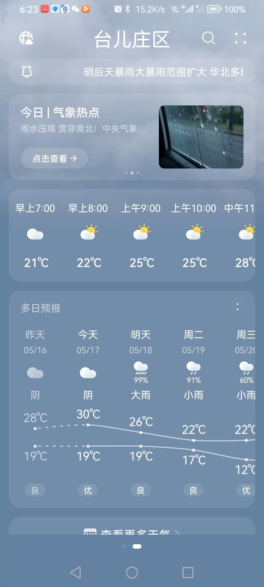 “5.17”的天气预报“阴”。晚间有小雨🌧气温19—30度