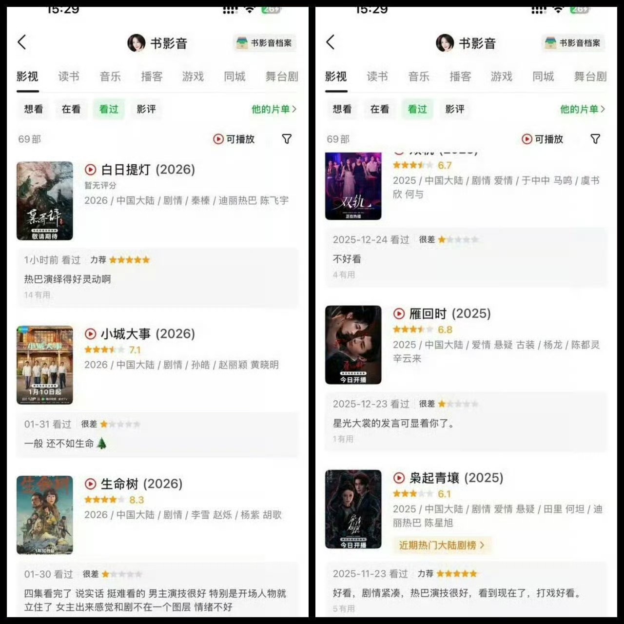 巴芬用杨紫头像给别人的电视剧打一星