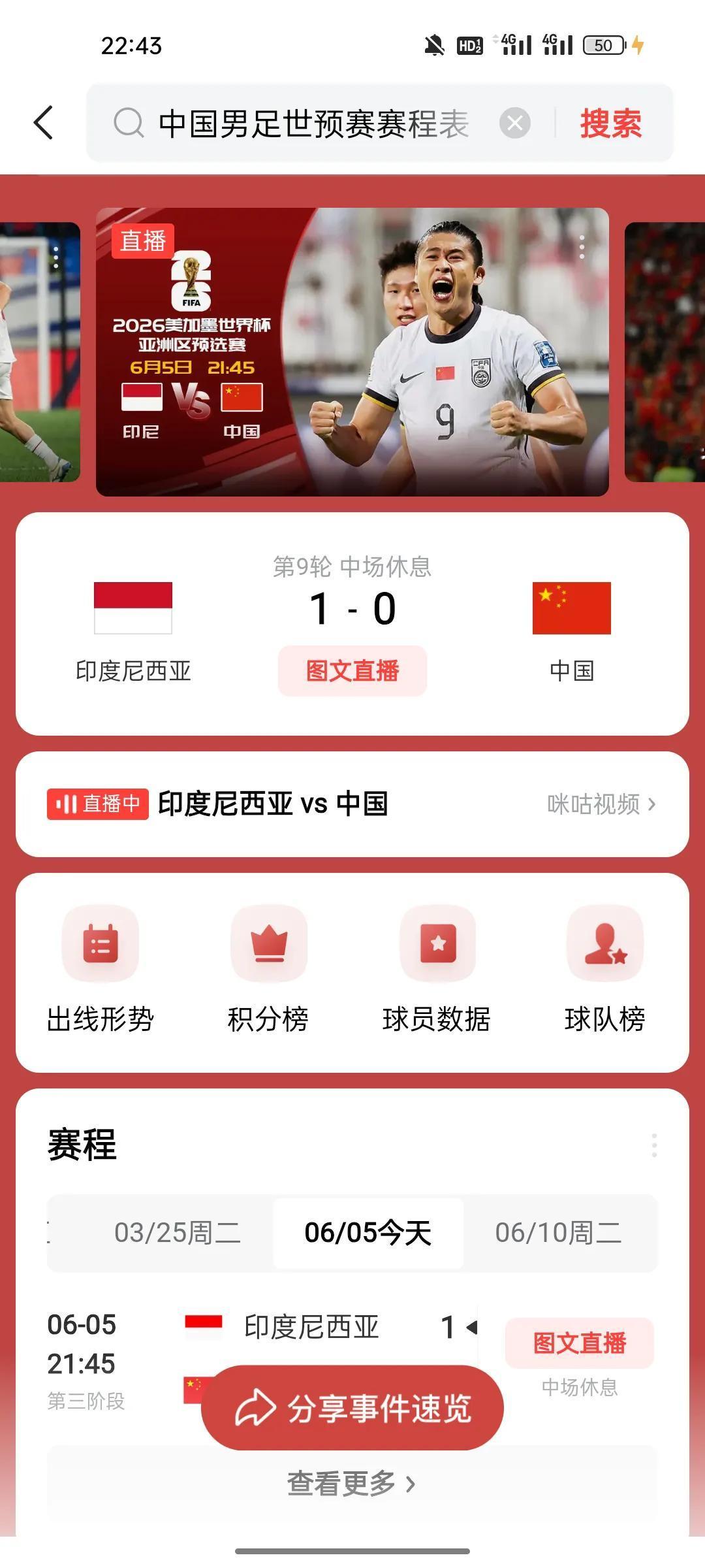足球世界杯预选赛亚洲区预选赛中国队上半场客场0：1暂时落后印尼队，中国队防守犯规