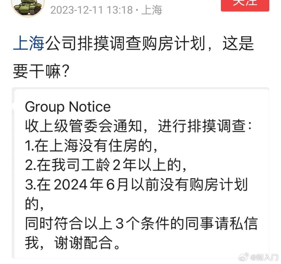 上海浦东部分单位在统计无房员工情况，这是准备给分房子吗？还是组织团购住房？这种的