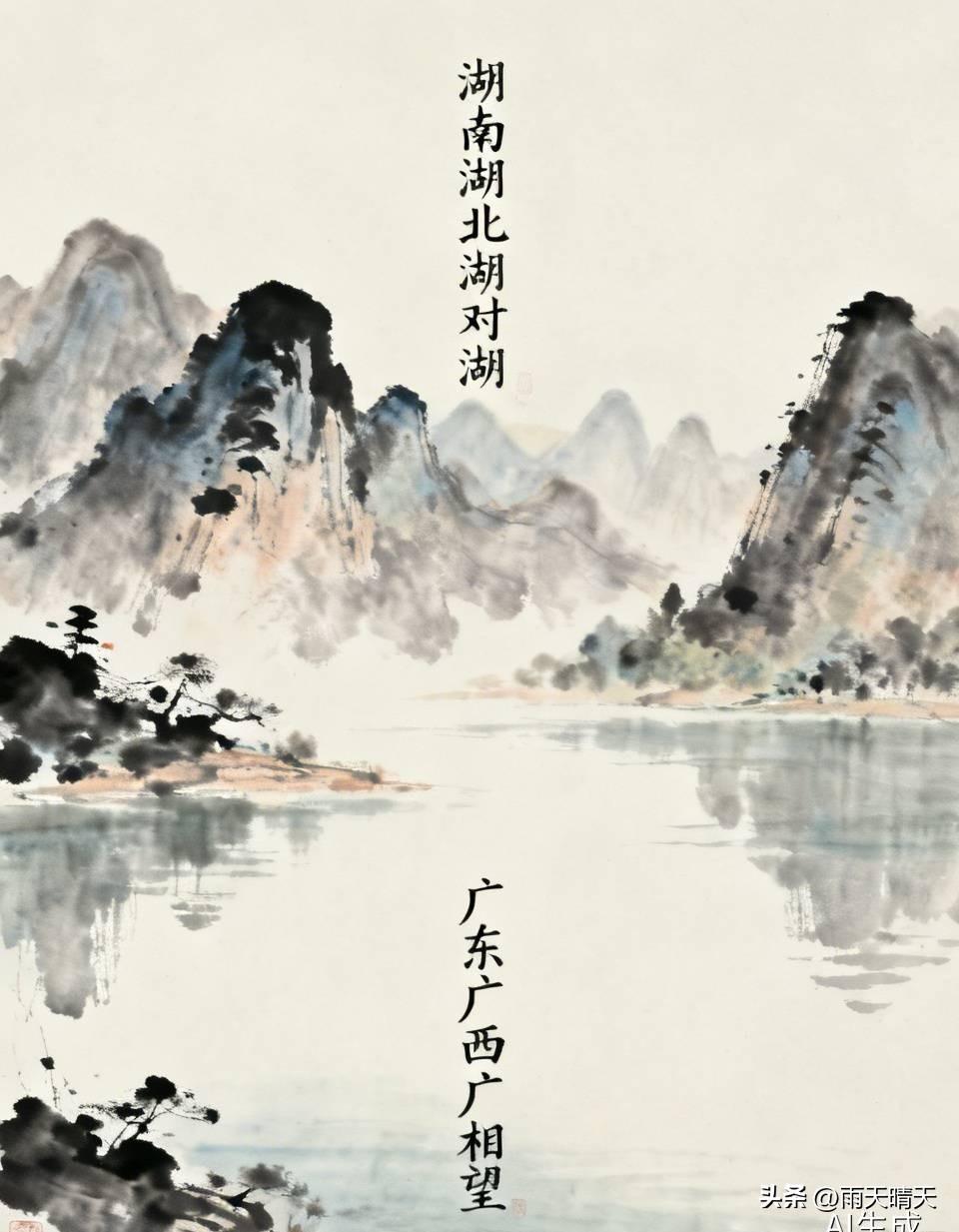 下联：
上联：湖南湖北湖对湖

下联：广东广西广相望