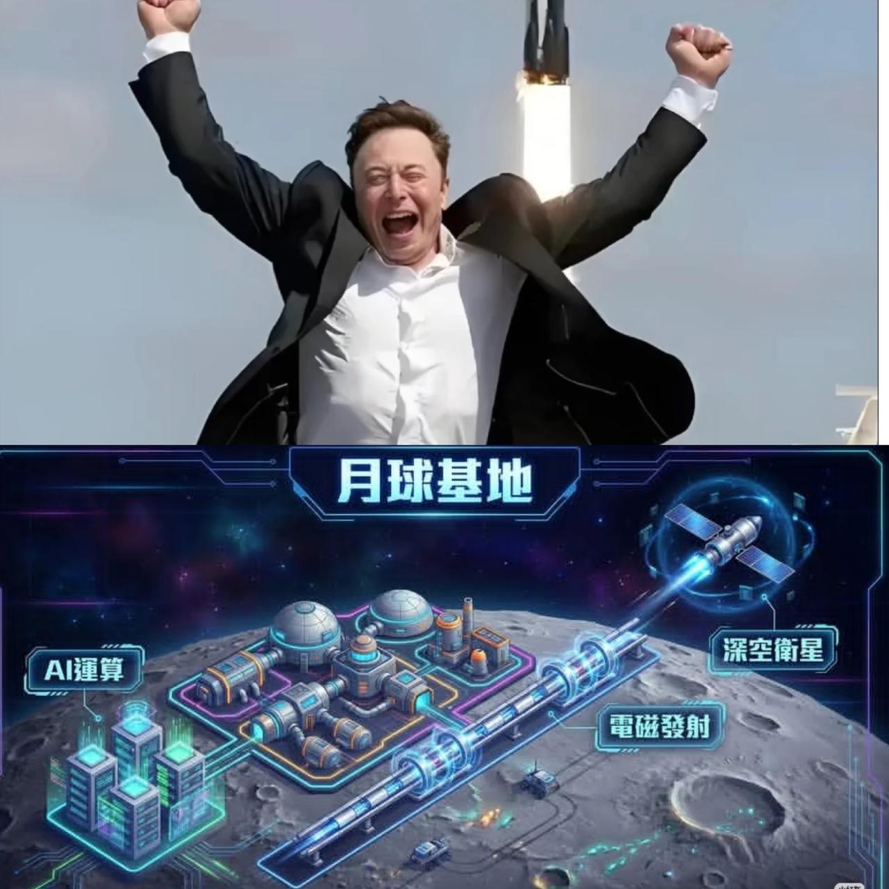 马斯克又来忽悠投资人了，这次是月球发射AI服务器。

他原话大概是这么说的：月球