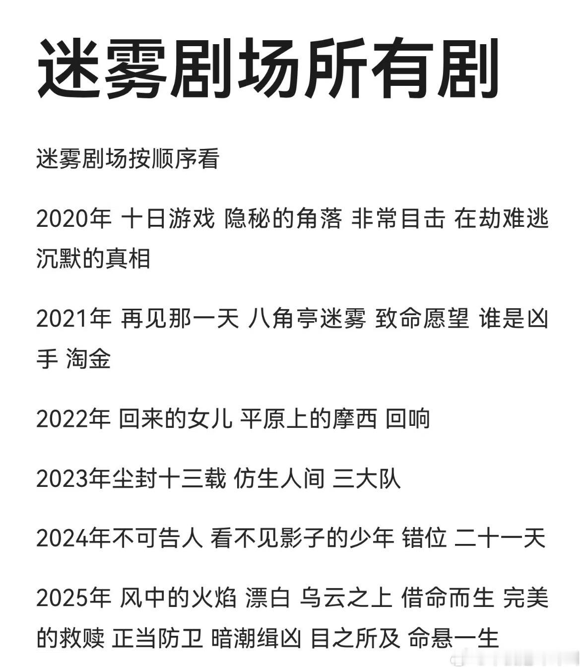 迷雾剧场所有的剧 2020年 十日游戏 隐秘的角落 非常目击 在劫难逃沉默的真相