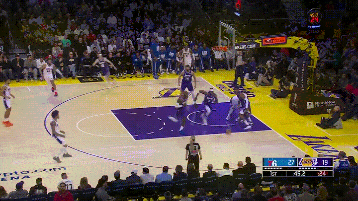 湖人大将克勒贝尔真是太嚣张跋扈了！在今天湖人主场迎战76人的比赛中，当时比赛进行