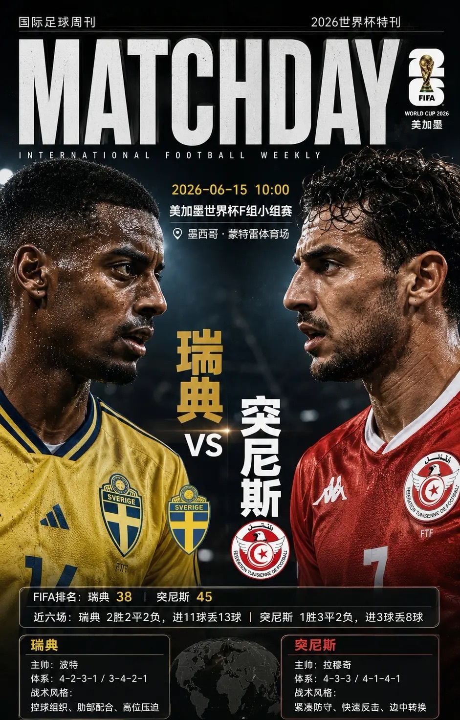 🏆2026精彩美加墨🏆世界杯10:00瑞典vs突尼斯预测：全场大2/2.5比