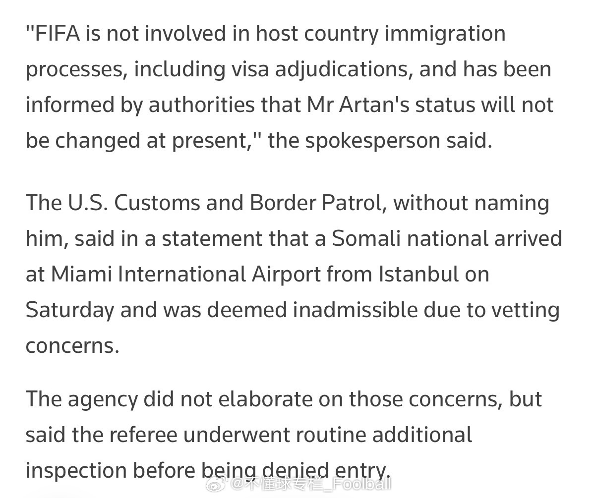突发：世界杯裁判Omar Artan被美国拒绝入境…Omar Artan是FIF