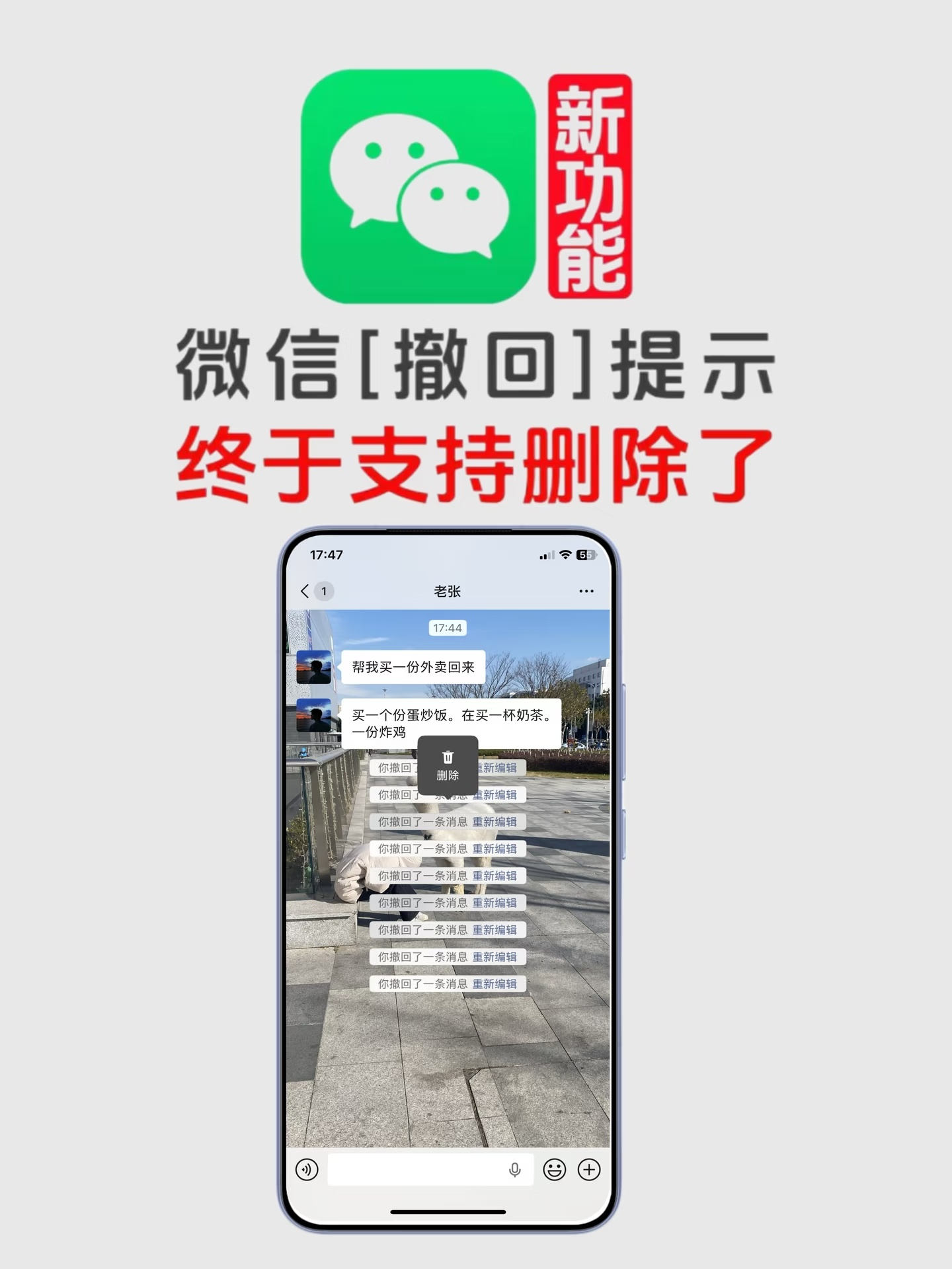 微信撤回消息后可删除提示字 怎么净整些没用的功能？？？第一眼还以为以为删掉就能无