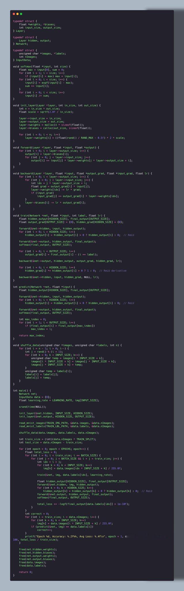 miniMNIST-c，用C语言实现的最小的神经网络地址：     github