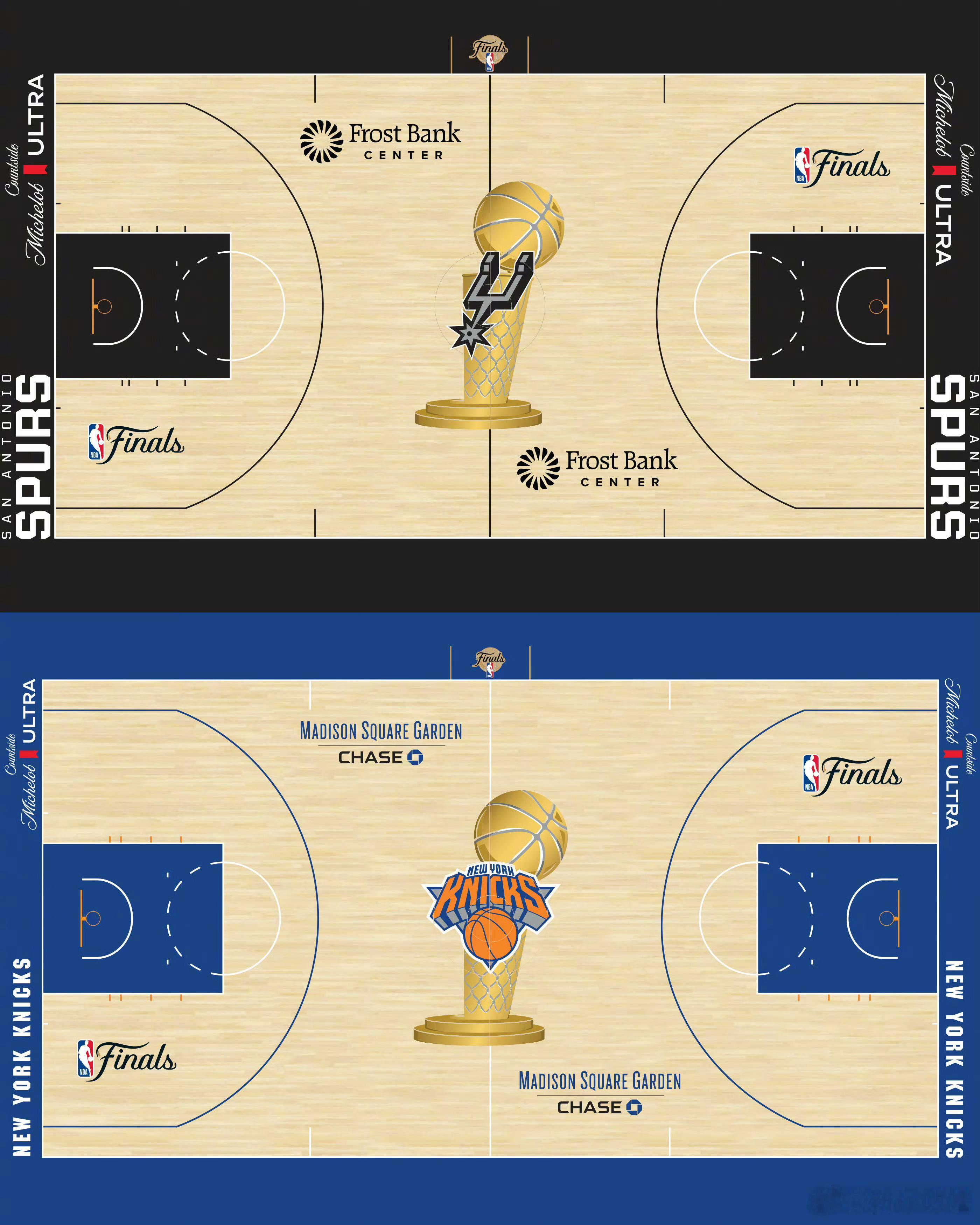 NBA官方晒出今年总决赛地板了——中圈那个金杯Logo，终于回来了！这才对嘛，总